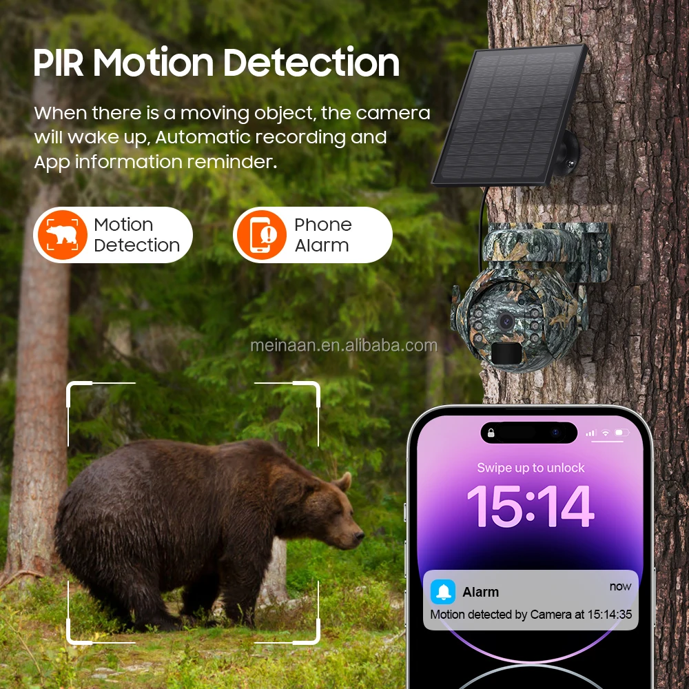 3MP Ubox Camouflage Hunting 4G LTE Wireless Solar Surveillance Trail PTZ Camera Outdoor Security 4G Sim Card Solar CCTV Camera