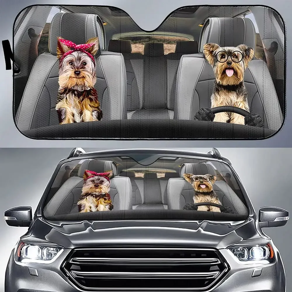 PASSE Yorkie Terrier Dog Front Window Windshield Visor Cute Animal Sunshade Family Pet Automotive Outdoor UV Rays Protector Cove