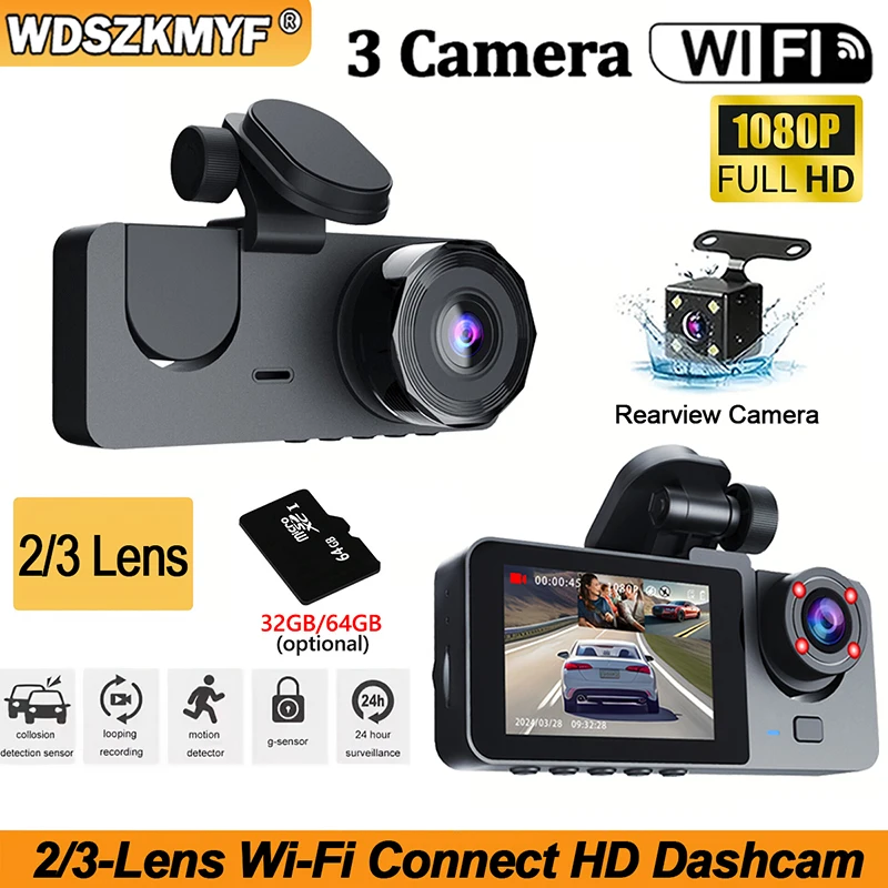 Dash Cam for Cars WIFI 2/3Lens Car DVR 1080P HD Video Recorder Rear View Camera for Vehicle Night Vision Black Box Car Assecorie