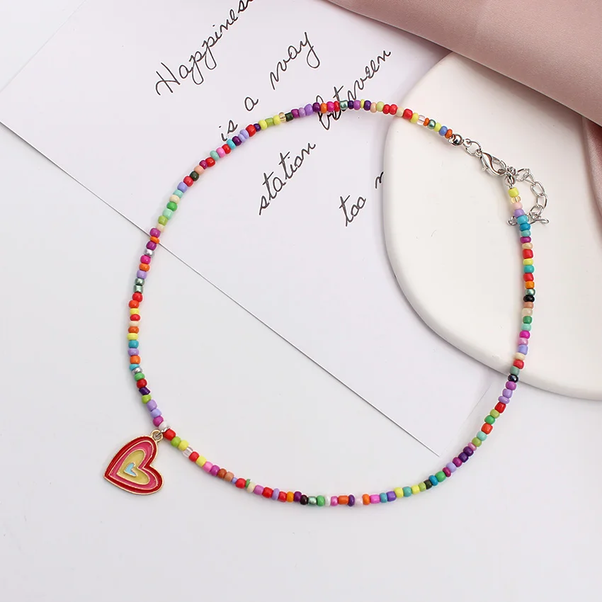 Heart Beads Choker Neck 2022 Korean Fashion Evil Eye Short Chain Collar Handmade Female Pendant Necklace Women Boho Jewelry Gift