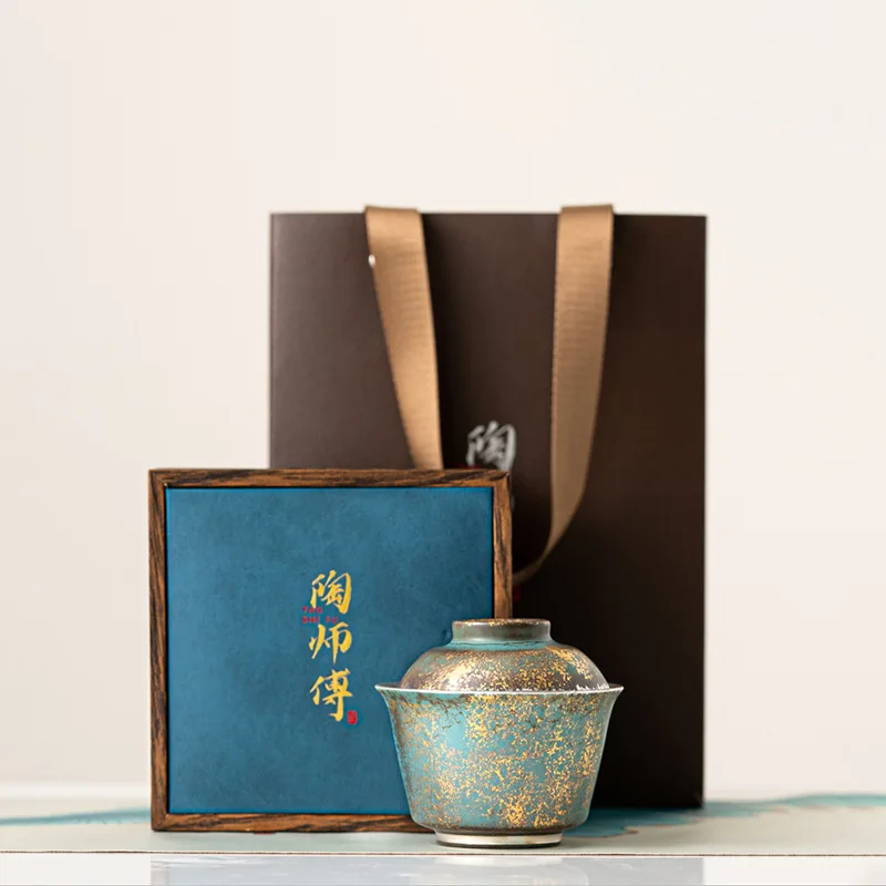 Ceramic Ore Two Tureen Evergreen Glaze and Silver Color Tea Ceremony Bowl High-End Gift Box Best Choice