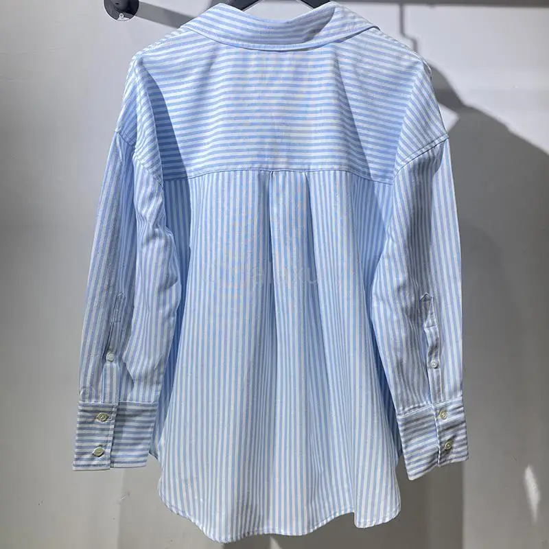 CNlalaxury 2023 New Summer Woman Striped V-neck Single-breasted Button Shirt Fashion Loose Casual Blouses Female Tops Chic