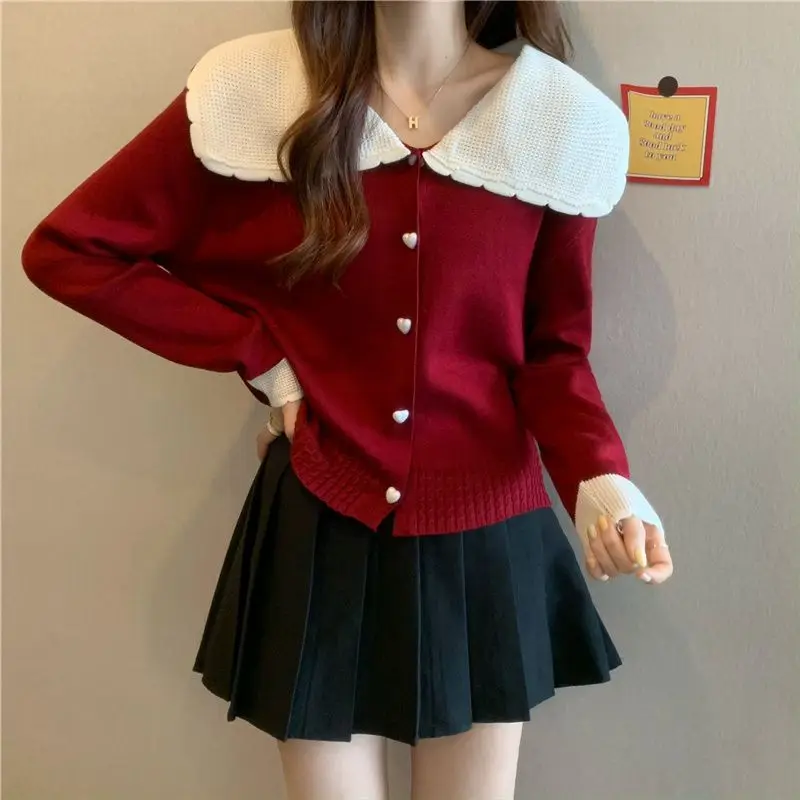 Sweet Contrast Knitting Cardigan Autumn Winter Long Sleeve Loose Youth Korean Short Sweaters Top Fashion Trend Women Clothing