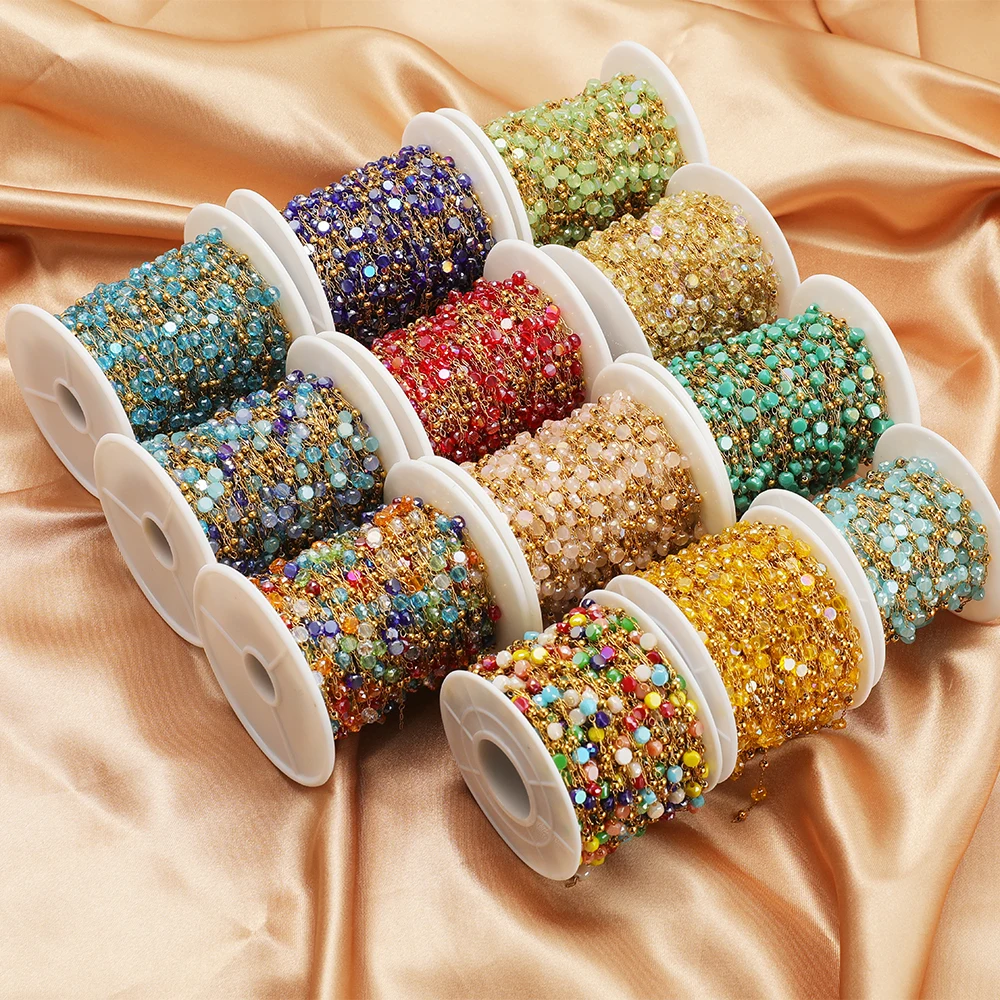 1Meter Vacuum Gold Stainless Steel Crystal Beads Chains DIY Handmade Necklace Earring Making Bracelet Jewelry Supplies Wholesale view 3