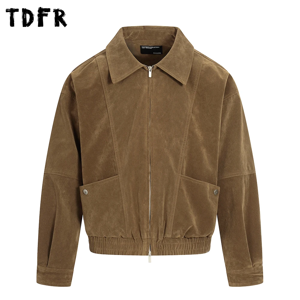 الرجعية جيب البضائع سترة رجالي بلون تقسم الخريف الشتاء التلبيب فضفاضة طويلة الأكمام ملابس خارجية رجل #1