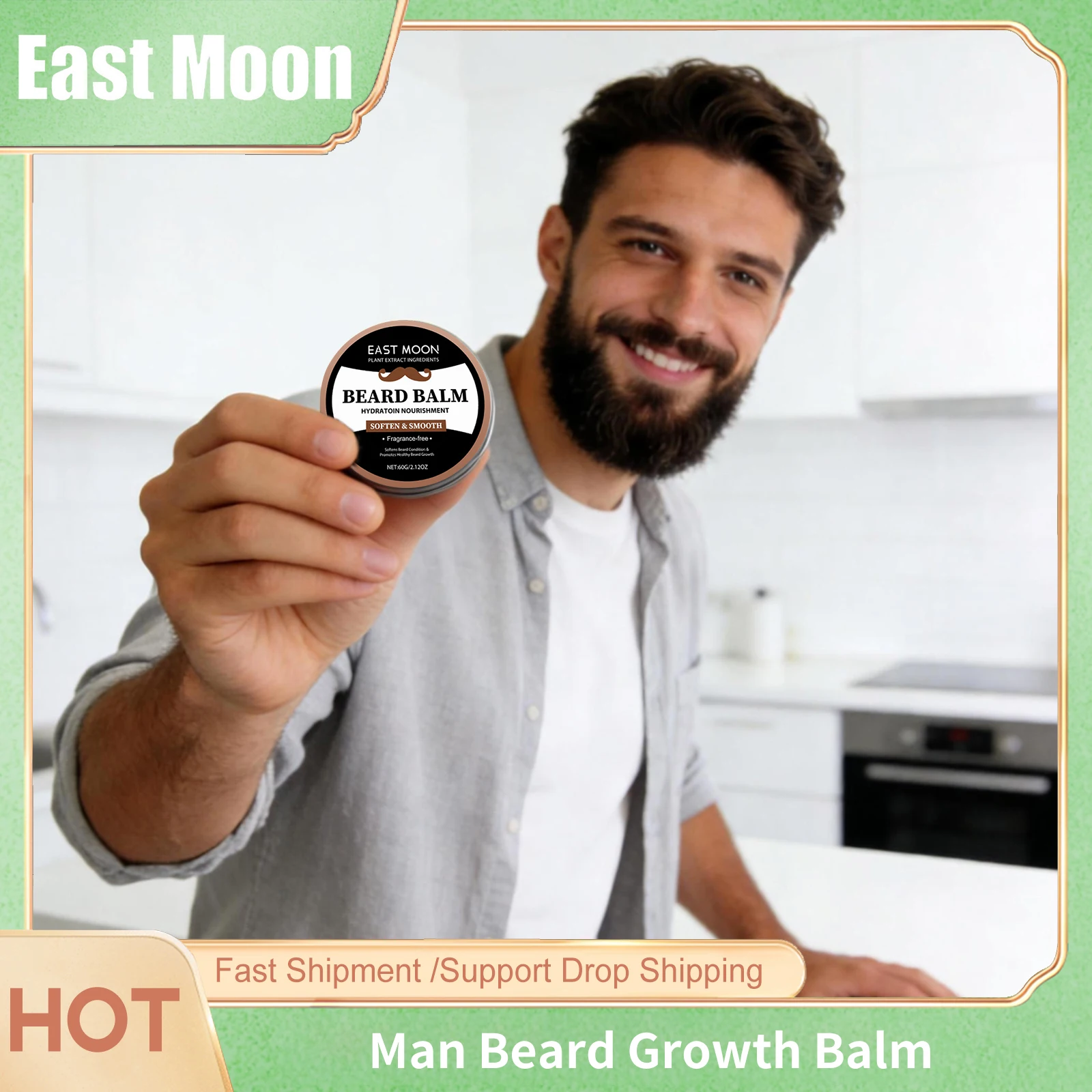 East Moon Coconut Oil Men's Beard Care Wax Moisturize Smooth Dashing Nourish Mustaches Natural Styling Soften Beard Growth Balm