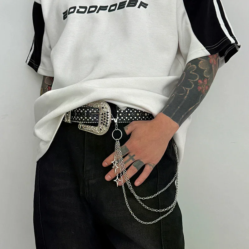 الرجعية فاسق الأزياء عالية الجودة روك الصليب السراويل الخصر سلسلة الرجال النساء الجينز سلسلة الصليب قلادة المفاتيح الجينز للجنسين الهيب هوب #2