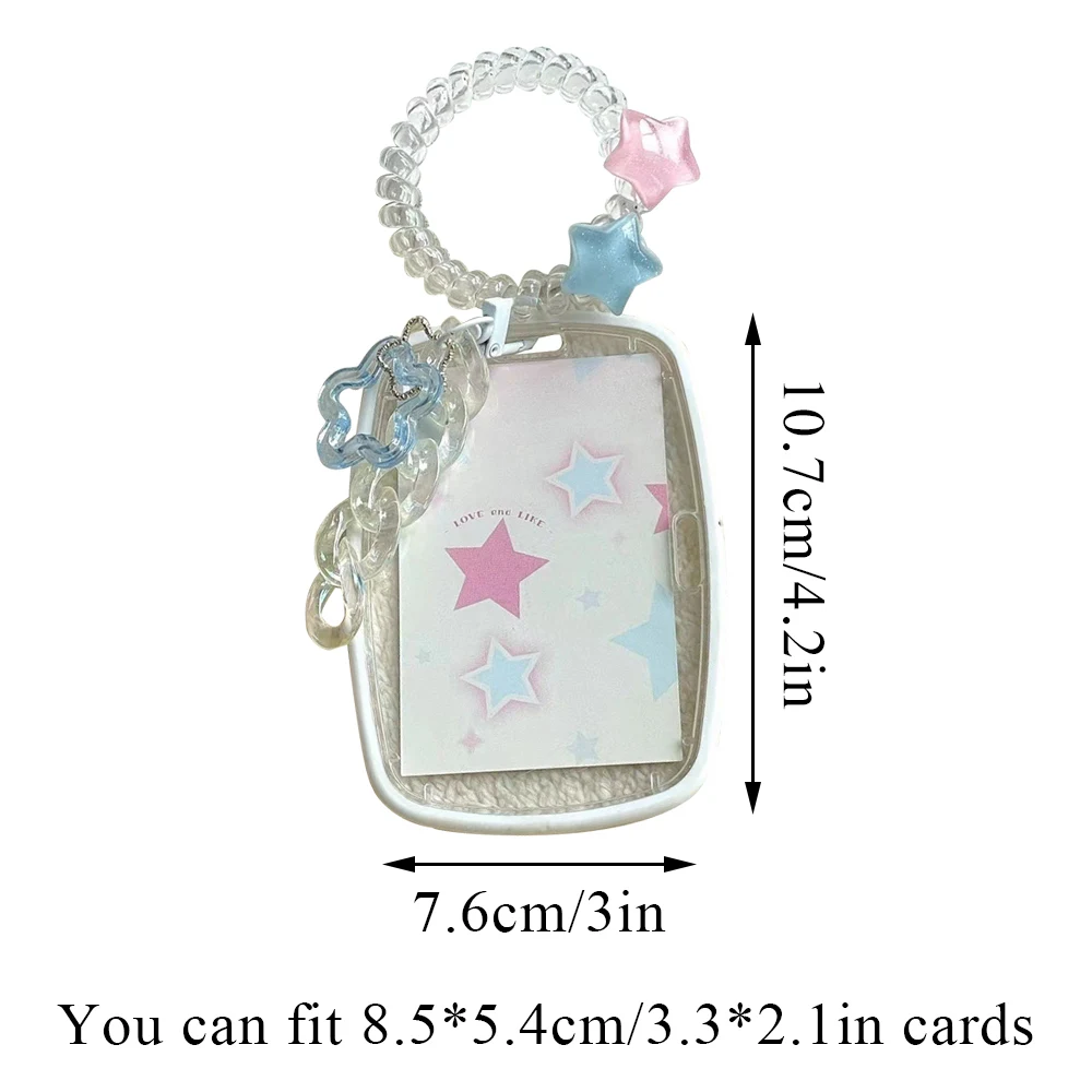 INS Titular do cartão transparente com estrela Keychain, Silicone Card Protective Case, Pendant ID, Bus Photocard Capa para Estudantes