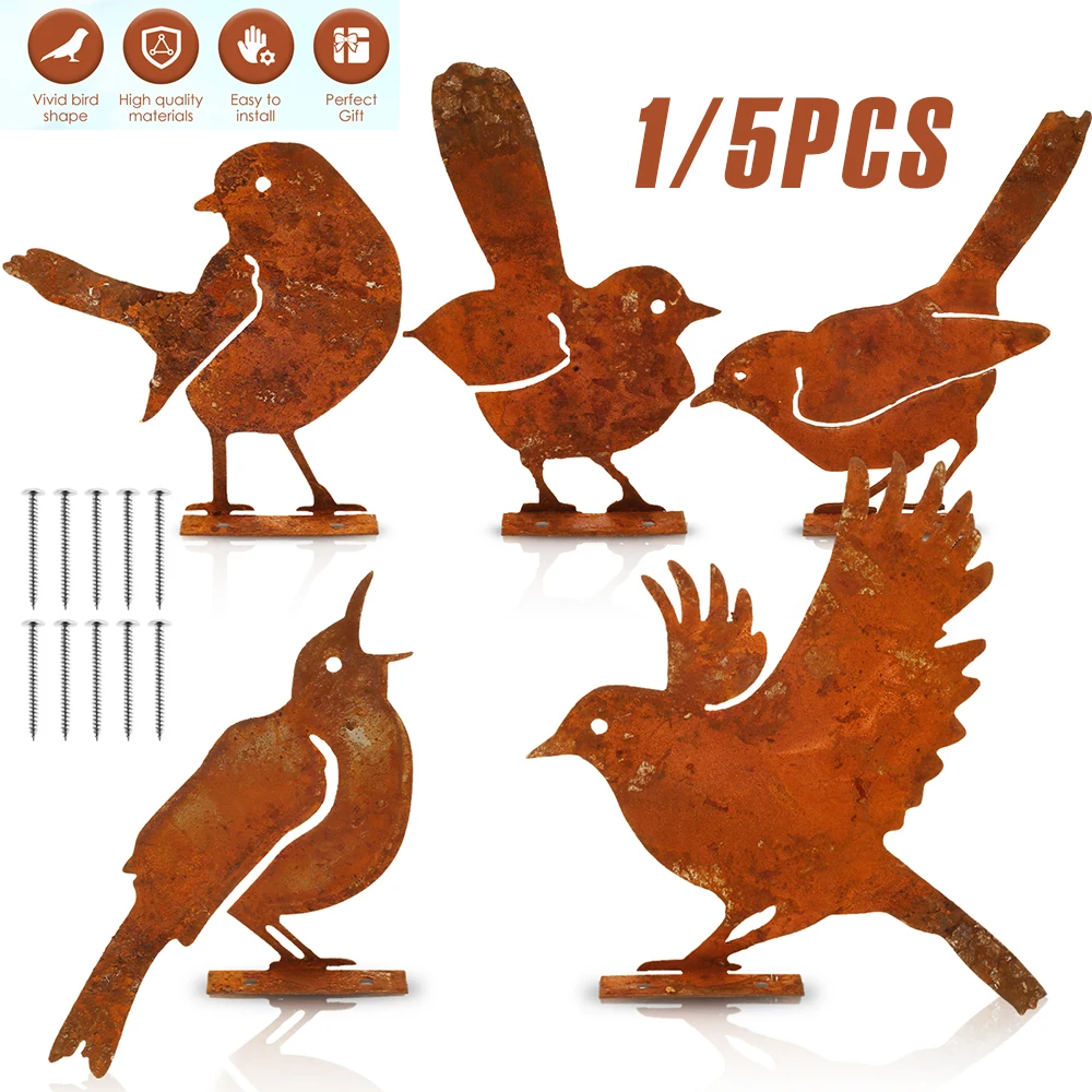 

1/5 шт. ржавые металлические птицы ржавая бегущая белка декор металлический художественный набор открытый сад силуэт животного креативный декор из кованого железа