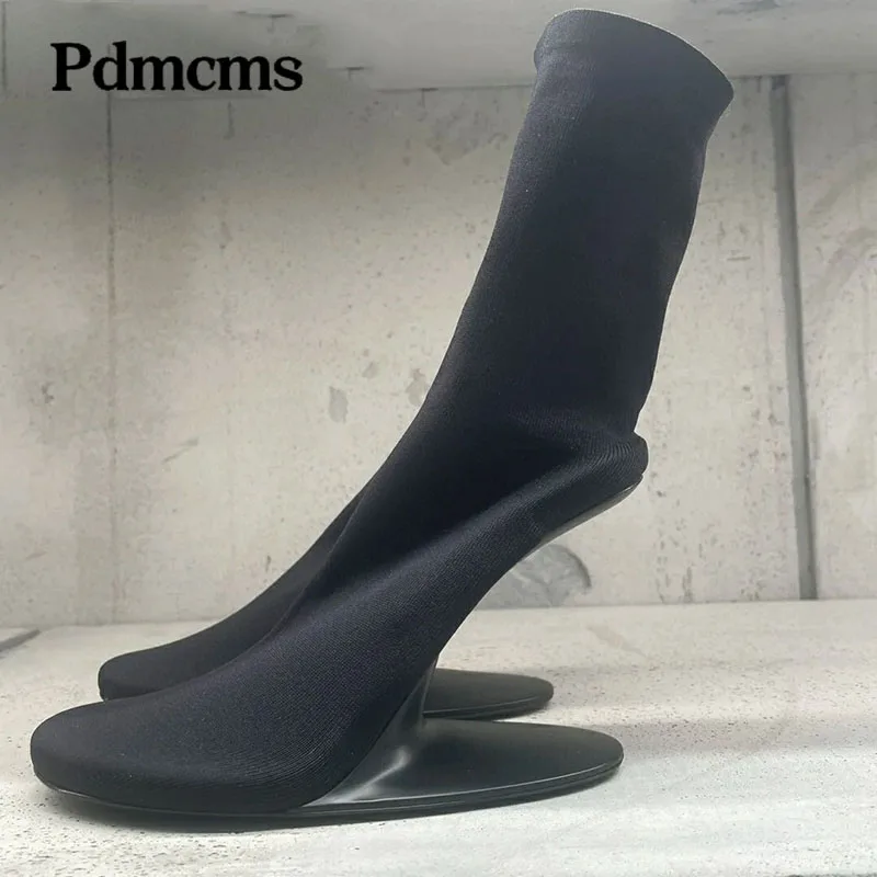 

2025 Spring Autumn Runway Heterotypic Heel Stage Stretch-knit Sock Mid-Calf Boots Party Shoes Wedges Ladies Short Boots 8.5CM