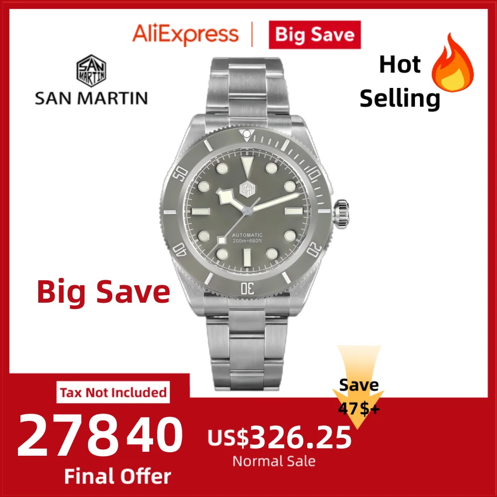San Martin 40mm Men Watch BB58 Retro Water Ghost Mechanical Diver Screw Bracelet Sapphire 20Bar Waterproof Luminous SN0008 V3