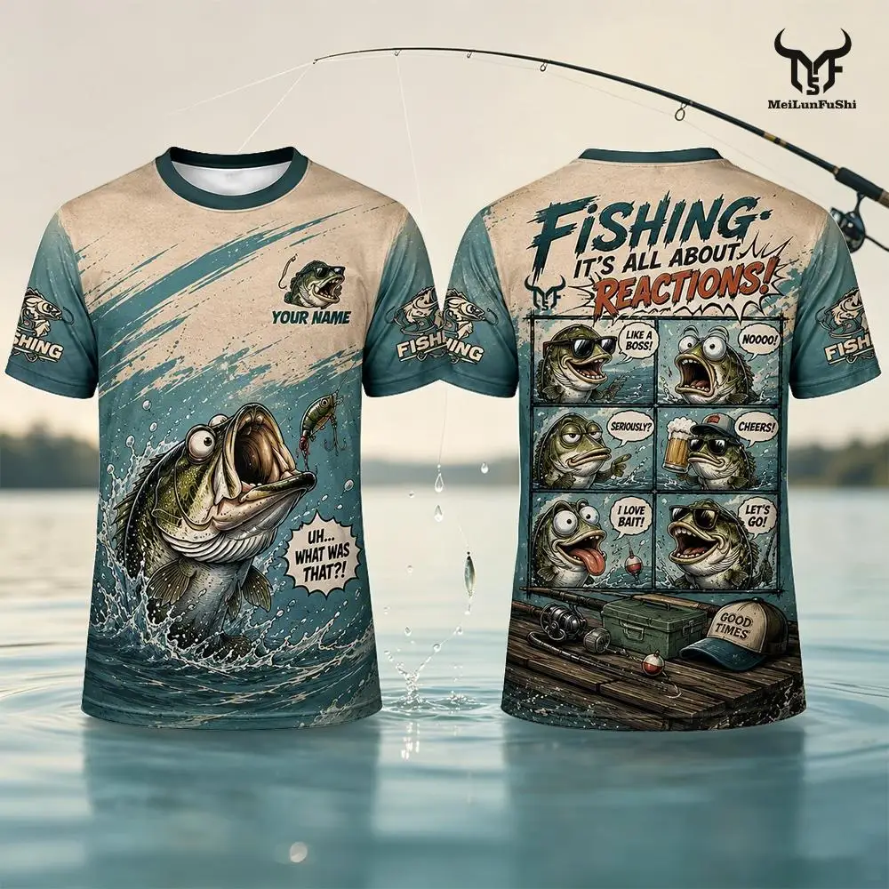 Outdoor Fishing Print T-Shirt Summer Quick Dry Breathable Short Sleeve Tops Custom Name Crew Neck Tees Gift For Fishing Lovers