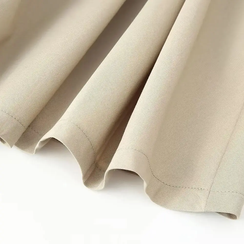 Women's High Waist Pleated Dress with Belt Round Neck Sleeveless Side Zipper Patchwork A-line Dress Spring Summer Chic Top