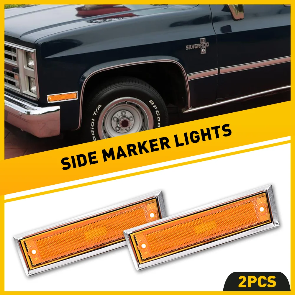 2Pcs Side Marker Lights Lens Marker Lights Chrome Bezel Pair Set For Chevrolet Blazer GMC Truck Jimmy C/K R IP67 Waterproof