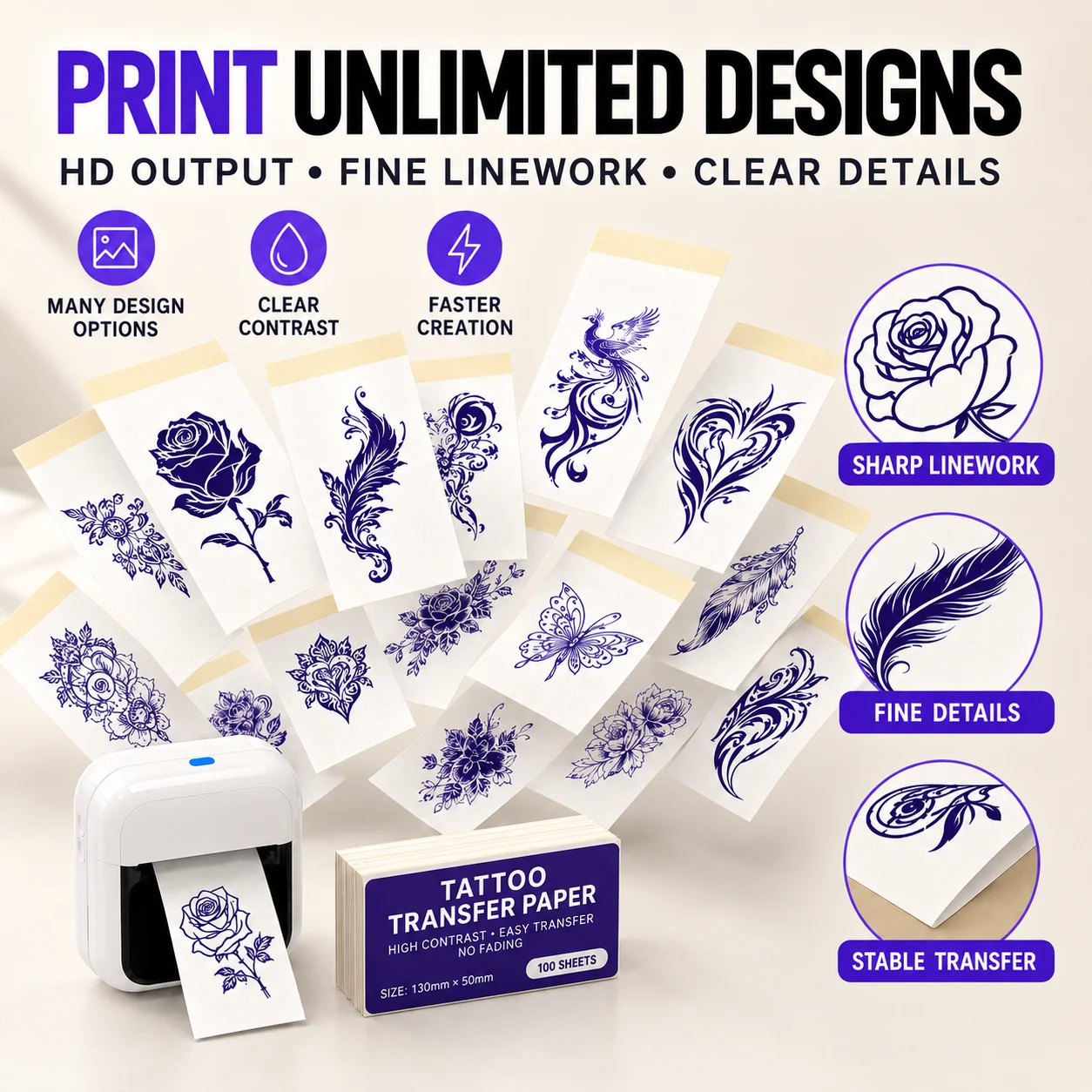 50x130mm Mini Thermal Tattoo Stencil Paper Sheet Compatible for Portable Thermal Tattoo Printer Body Art Supply Tag