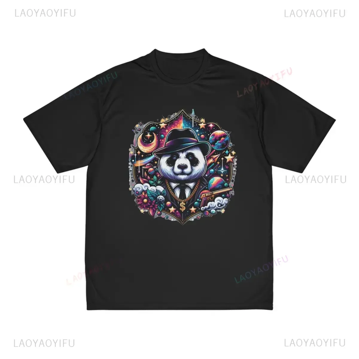

Футболка с принтом Gangster Panda in Cosmic View, эстетические мужские футболки, одежда для женщин, дышащая, быстросохнущая