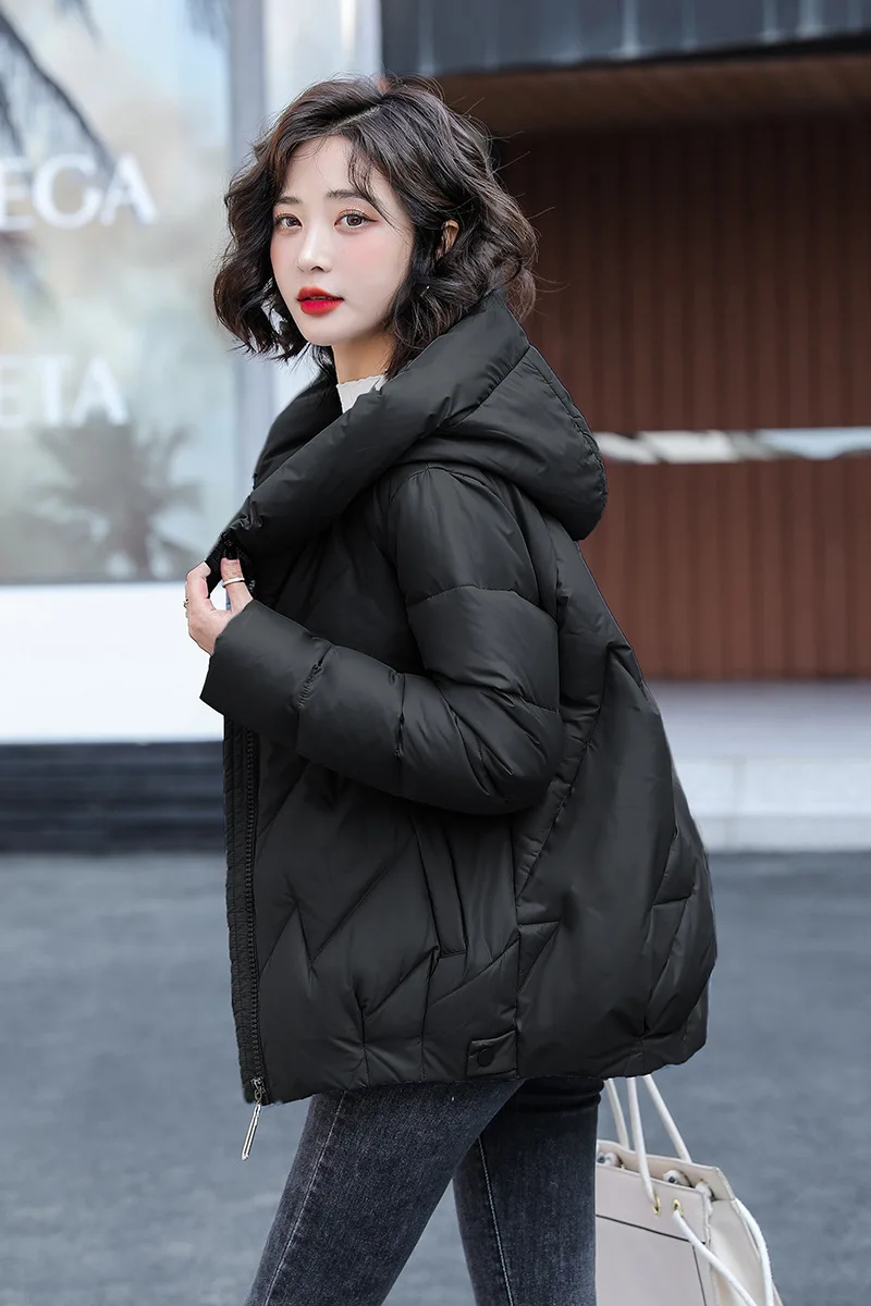 Women's Short Winter Cotton Jacket Warm New Loose Hooded Thick Cotton Coat Trendy Quilted Cotton Padded Jacket Parkas Clothing