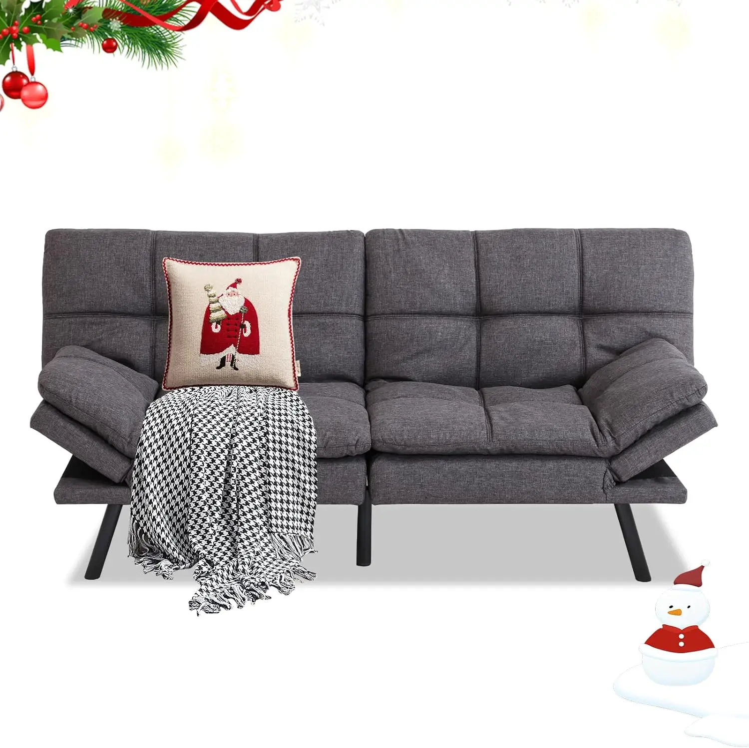 이불 소파 침대, 메모리 폼으로 채워진 컨버터블 소파, 조절 가능한 등받이 및 팔걸이가 있는 모던 러브 시트, 리빈용 소파, 71 인치