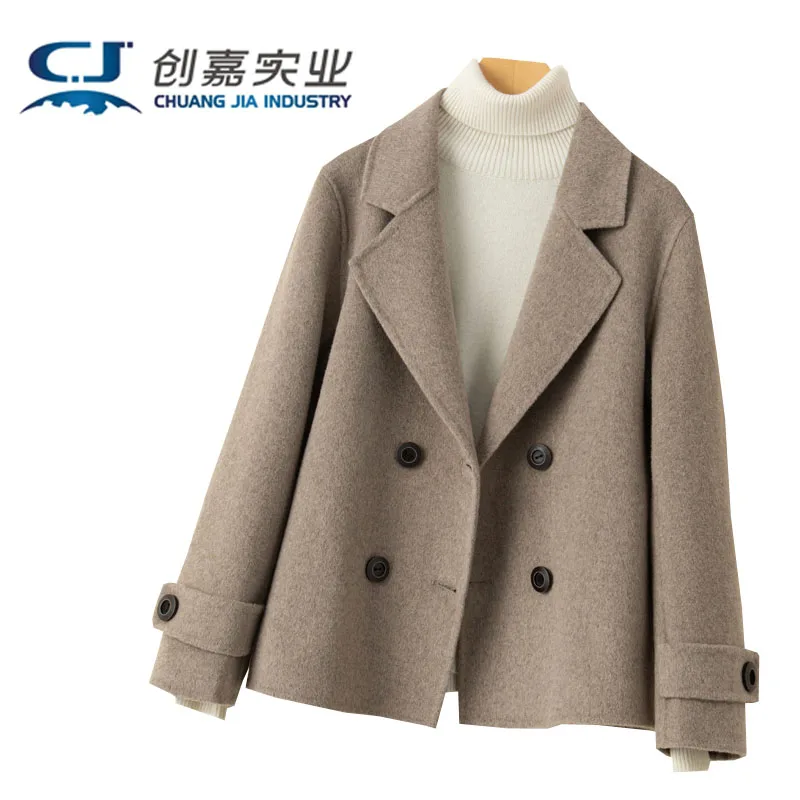 Double-sided Cashmere Autumn and Winter Women's Coat Double-breasted Wool Suit Temperament Elegant Business Lady Beige Clothing