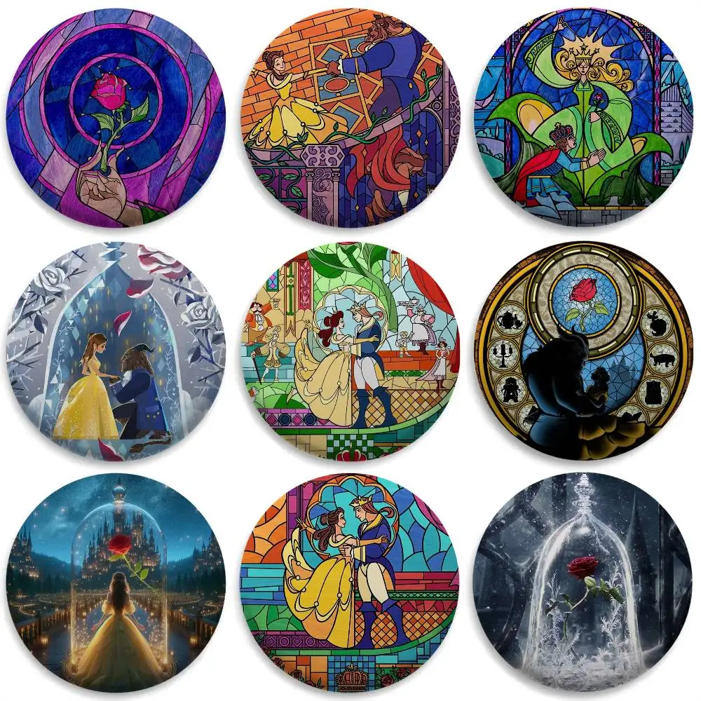 

Beauty And The Beast Cute Badges Round Exquisite Badge Brooches Creative Pins For Clothes Hat Backpack Gift Accessories