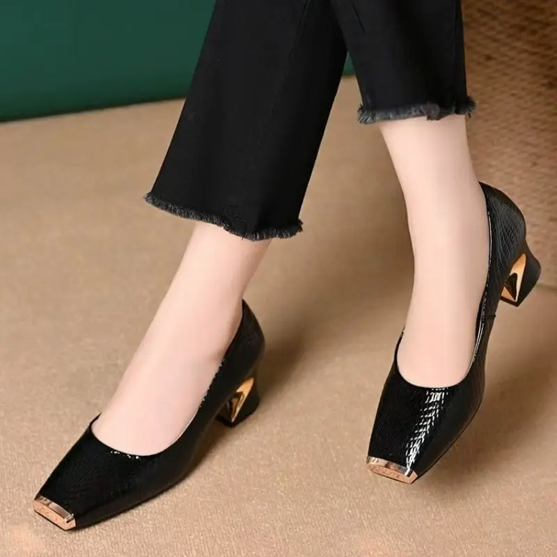 

Women's Elegant Square-Toe Pumps-Comfortable Soft Sole Stylish Chunky Heel Shallow Professional Work Shoes Sizes 35-43