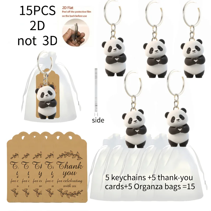 5pcs Cute Panda Keychain Includes 2D Acrylic Pendant & Thank You Cards & Gift Yarn Bags Car Keys Backpack Decoration For Women