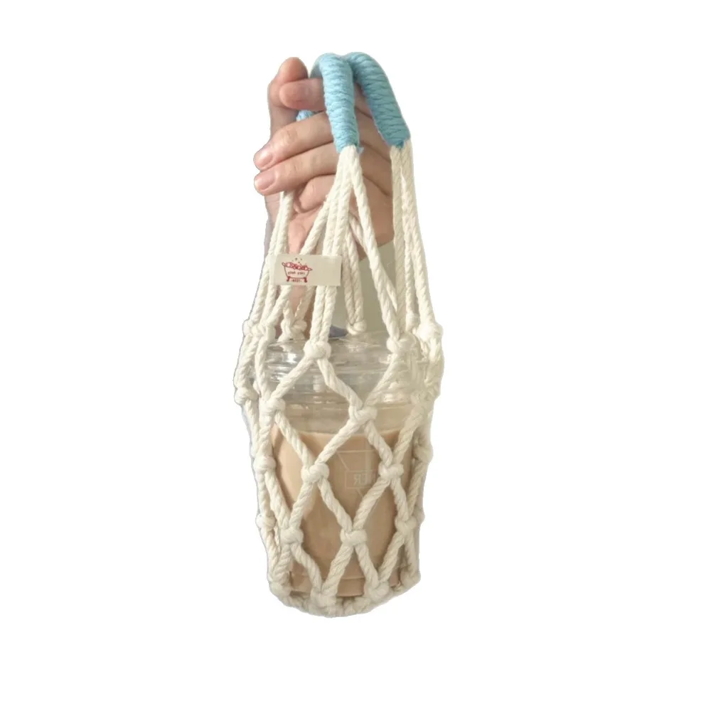 Portable Crochet Cup Holder Coffee Cup Bag Hollow Out Bottle Bag Mugs Bag Foldable Woven Net Water Bottle Bag Cup Cover view 5