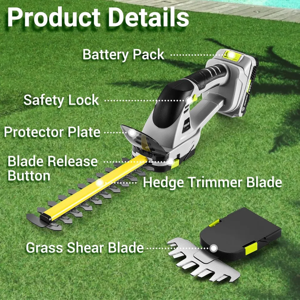 

Electric Hedge Trimmer Cordless: Power Hedge Trimmer, 20V Electric Bush Trimmer Grass Cutter Trimmer Garden Tools, 2 in 1