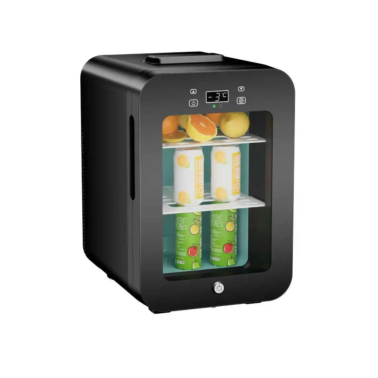 16L Transparent Glass Door Mini Bar Fridge LED Temperature Settable Mini Fridge Refrigerator with Lock for Compartment,Beauty