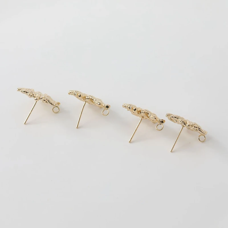 2PCS 14K Gold Plated Brass Irregular Hollow Straw Earring DIY Making Supplies Ear Stud Material Accessories