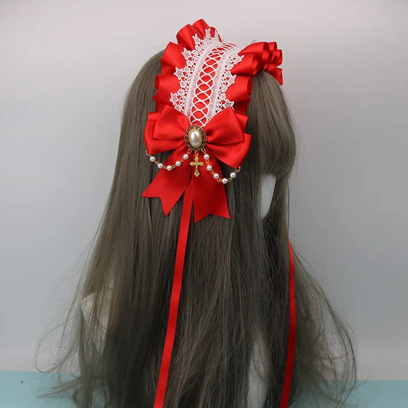 Tocado gótico de Lolita para mujer y niña, diadema de Cosplay hecha a mano de encaje de sirvienta, accesorios para el cabello para fiesta de Halloween