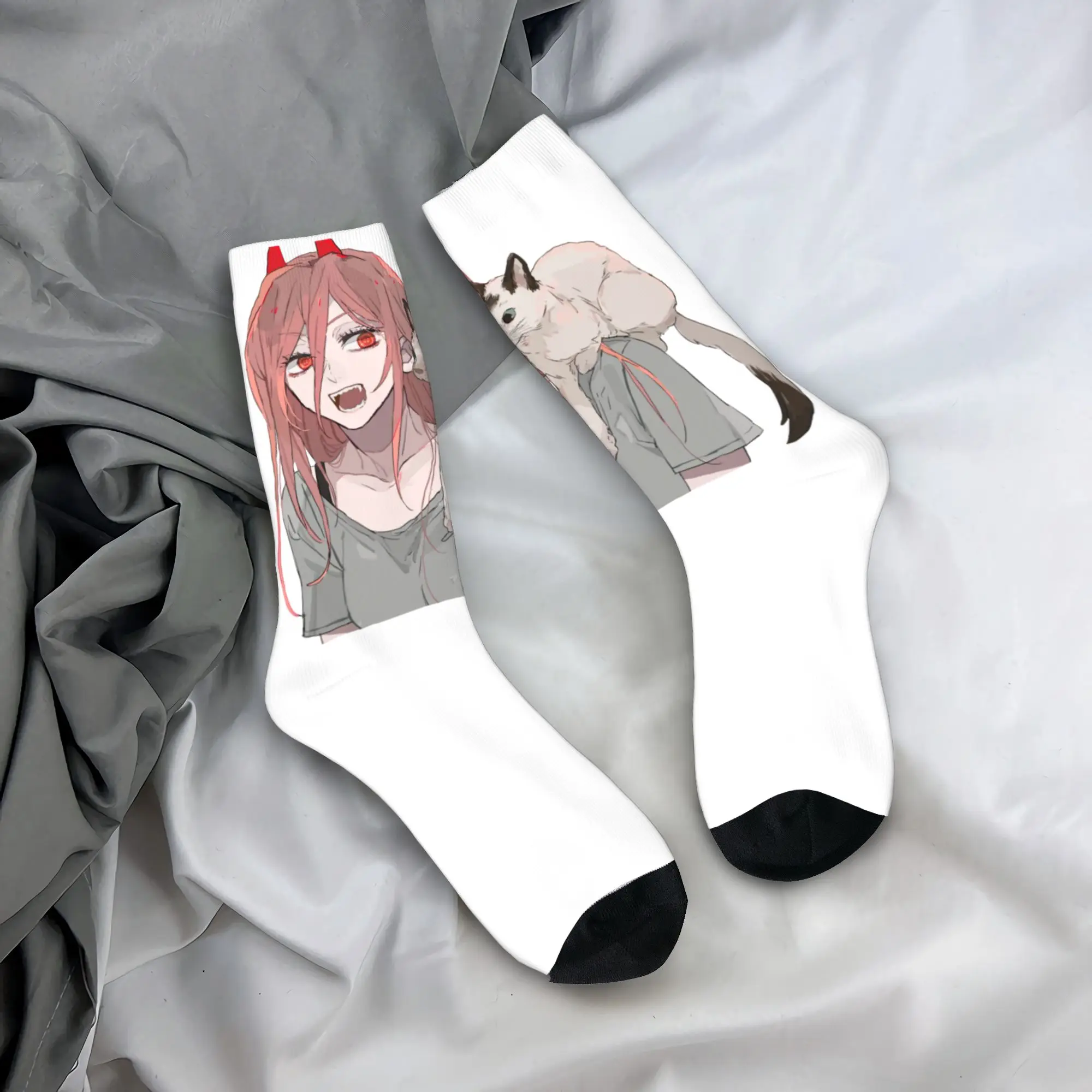 Autumn Winter Cool Men's Women's Chainsaw Man Cute Power Socks Anime Manga Breathable Middle Tube Socks