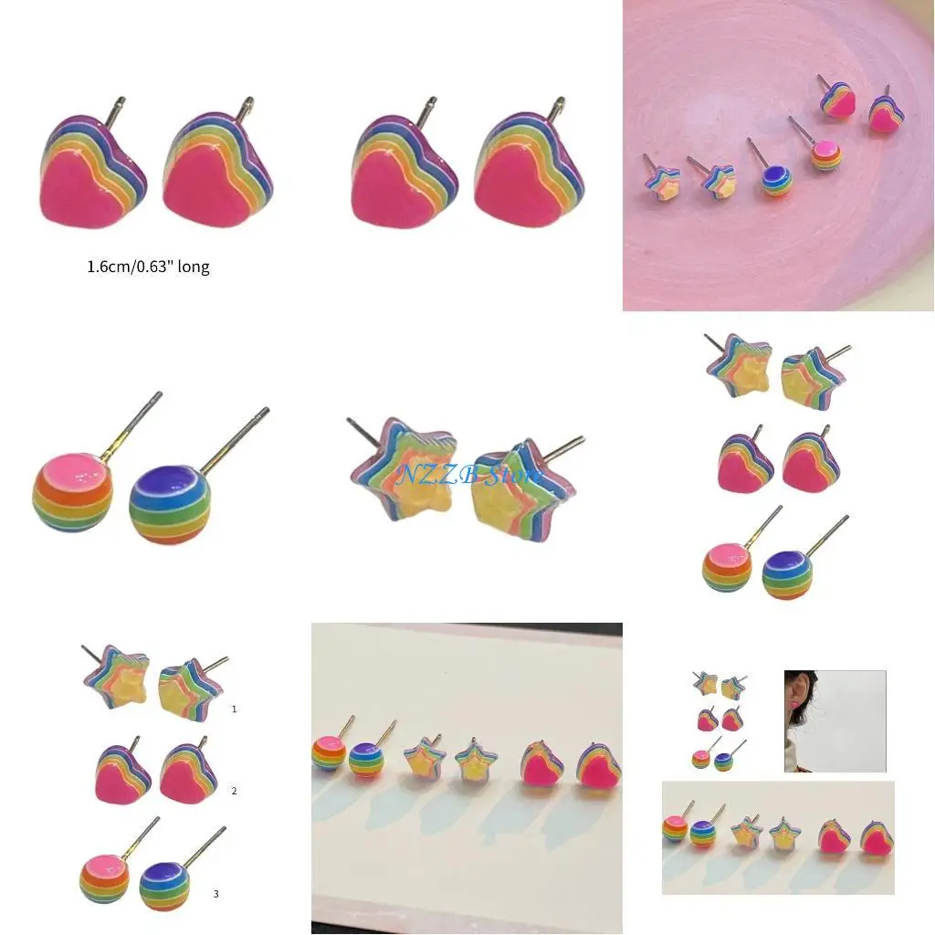 

T21F Rainbow Ear Pin Studs Earrings Ear Studs Delicate Fashion Ear Jewelry Ear Studs 925 Silver Material for Party Daily Wear
