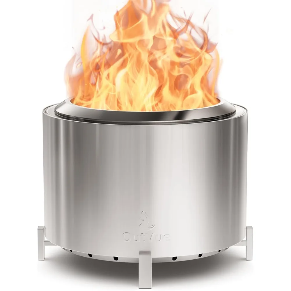 

27 inch Stainless Steel Smokeless Fire Pit, Outdoor Smokeless Firepit, Wood Burning Fire Pits for Camping, Bonfire, Low Smoke Fi
