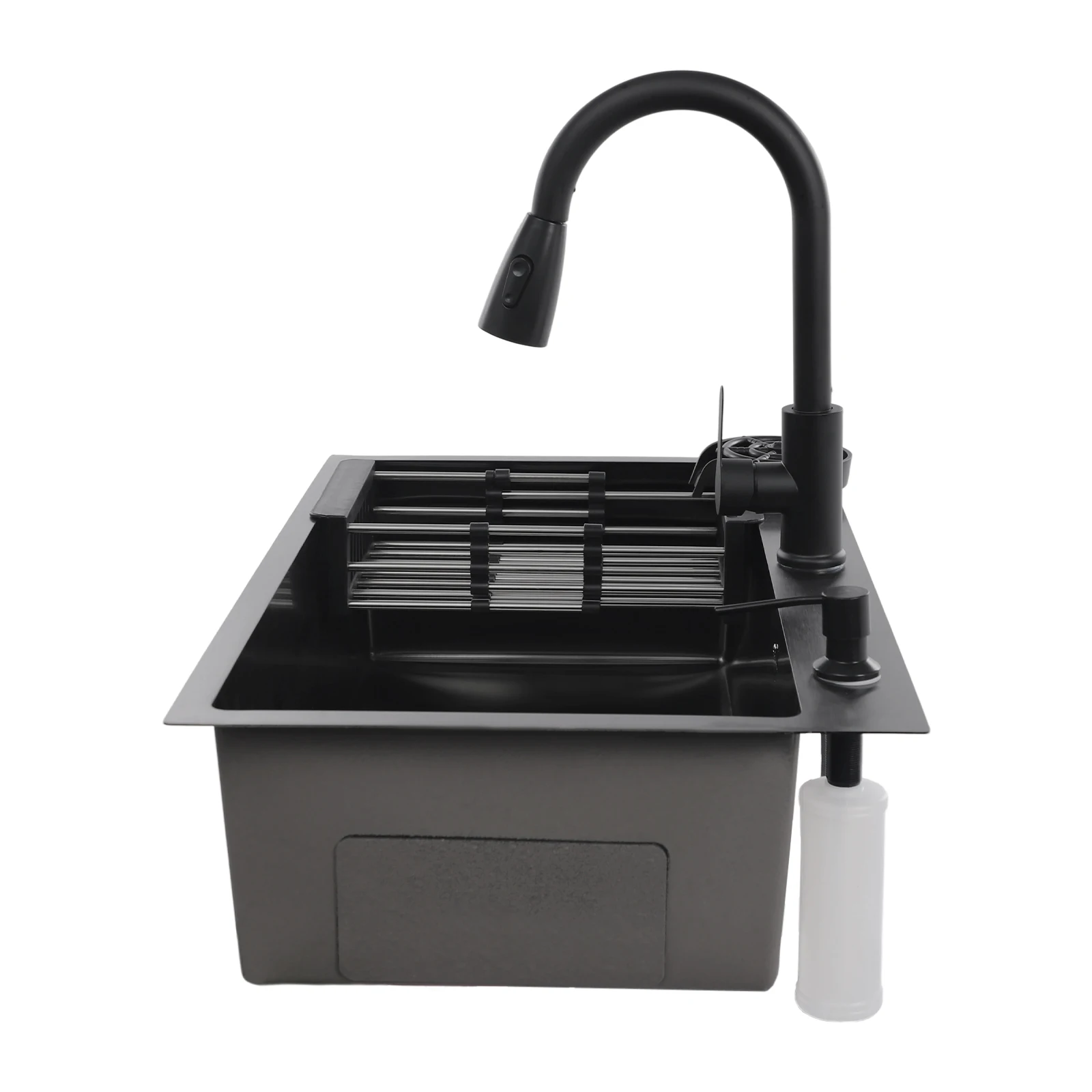 Wastafel Stainless Steel 201, Set Wastafel Dapur dengan Keran Tarik, Keran Penguras & Pipa Air Panas, Wastafel Satu Lubang, 72x45x20 cm