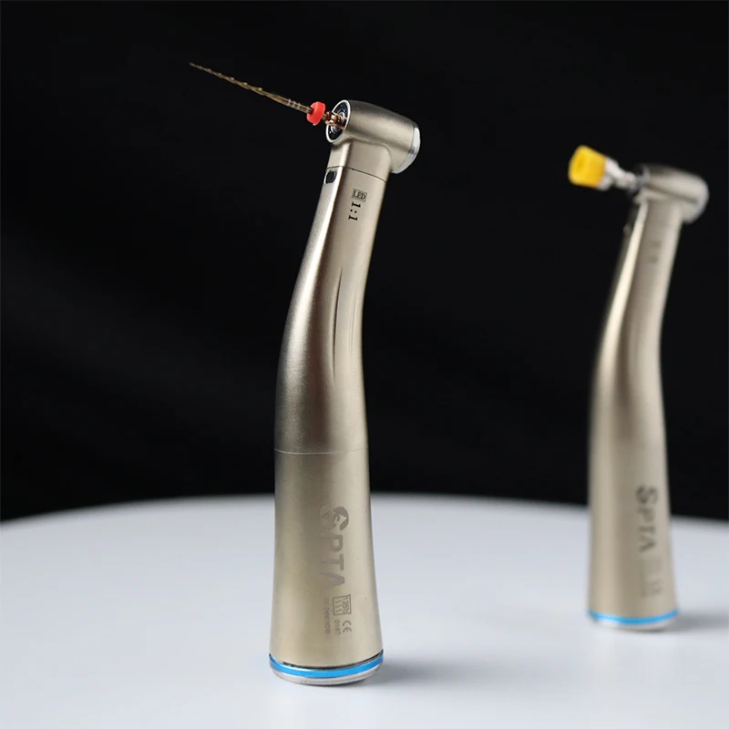 SPTA New Dentist 1:1 Fiber Optic  Contra Angle Low Speed Handpiece Rotation Air Turbine With Light Dental Equipment Inner Spray