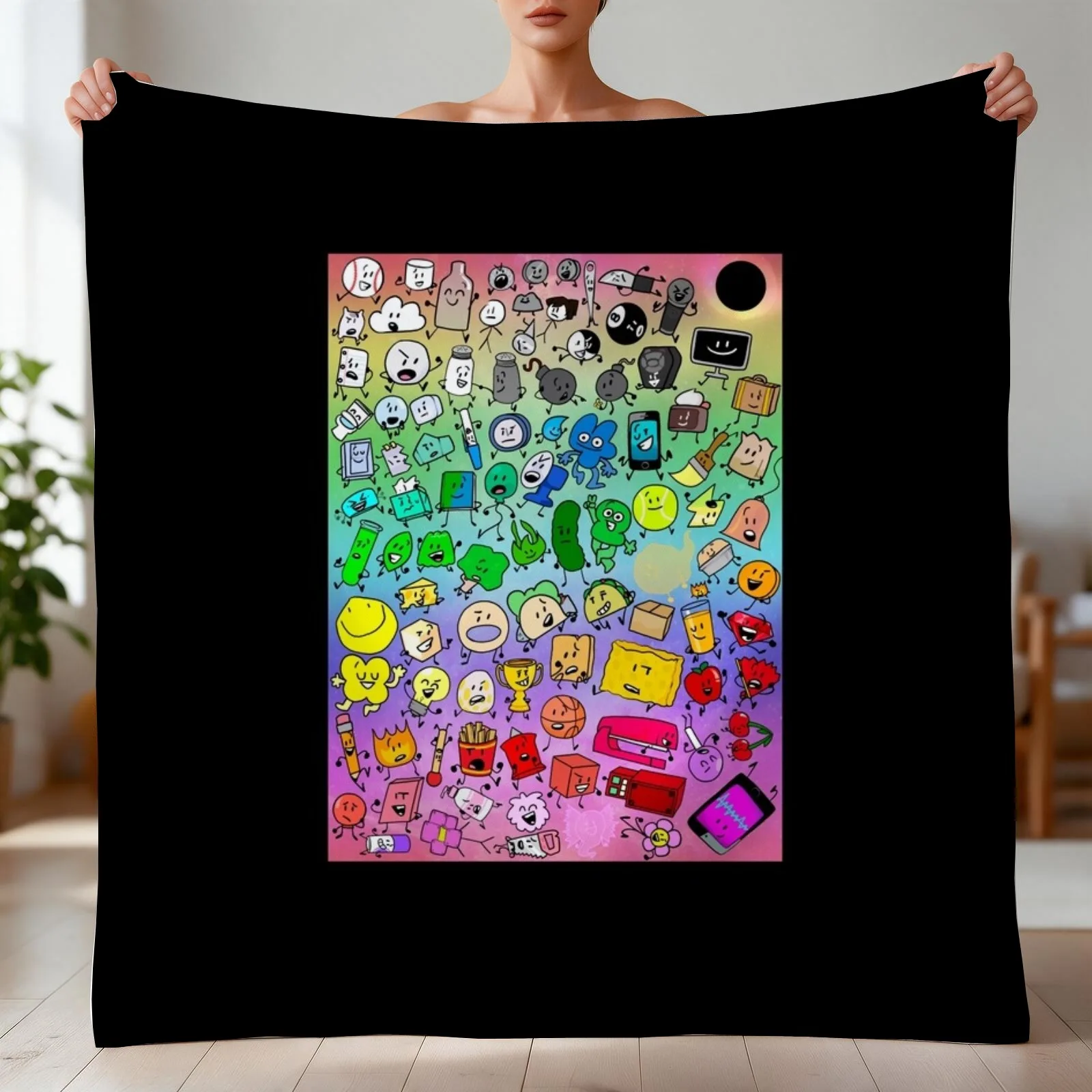 BFDI Inanimate Insanity All Characters (Rainbow) Throw Blanket Sleeping Bag Decorative Beds Soft Big Blankets