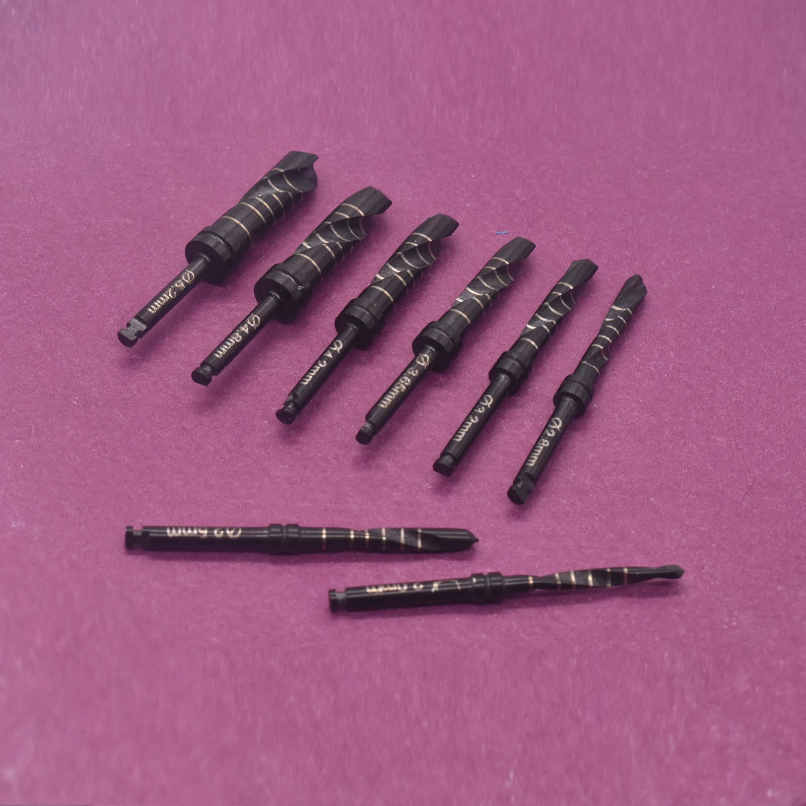 Taladros de implante Dental, herramienta quirúrgica de escariado negro con revestimiento de titanio, 2,0mm/2,5mm/2,8mm/3,2mm/3,65mm/4,2mm/4,8mm/5,2mm, 1 piezas