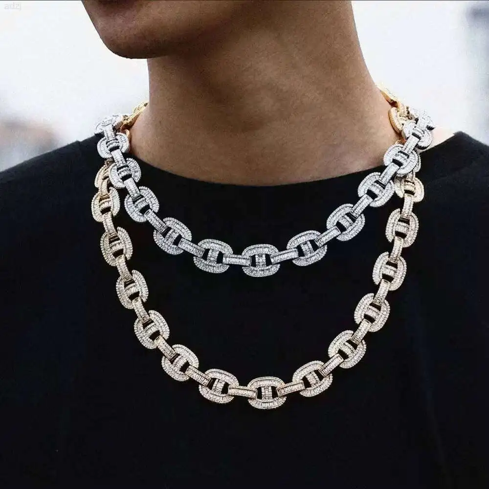 Custom Made New Design Luxury Style Jewelry 925 Sterling Silver Vvs Baguette Moissanite Diamond Men Mariner Link Chain Necklace