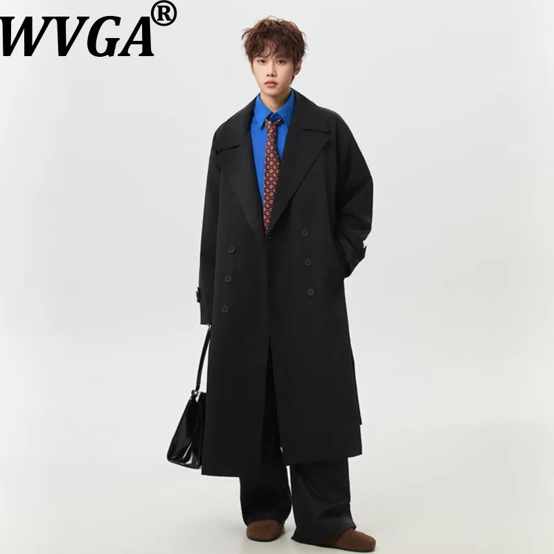 

WVGA Autumn Winter New Men Turn-Down Collar Mid-Length TrenchCoat Niche Chic Casual Korean Style Over-The-Knee Jakcet Ins W16232