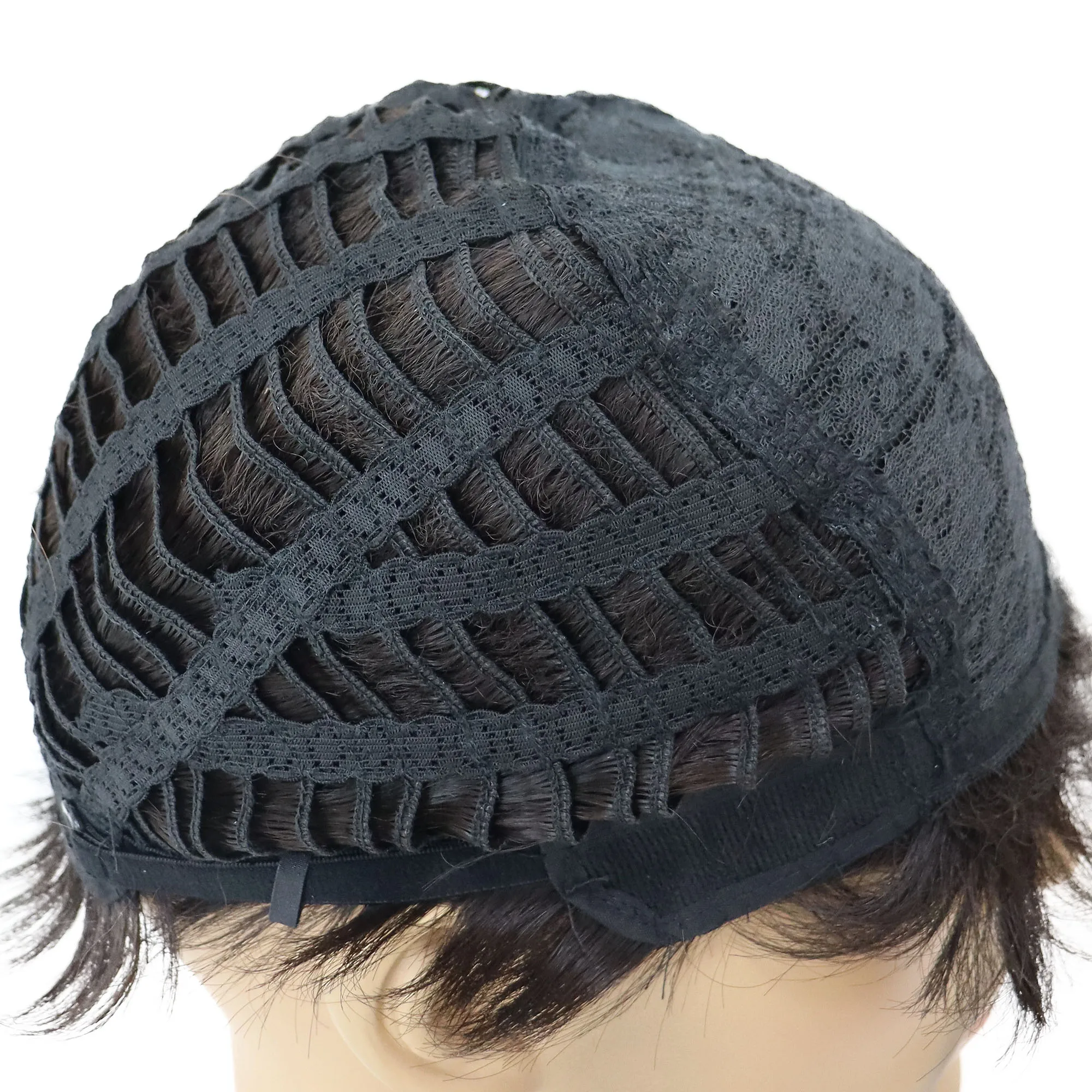 Wig Coklat Tua Sintetis untuk Pria Rambut Lurus Pendek Wig Pria Asia dengan Poni Wig Pengganti Rambut Kasual Harian Hadiah Ayah