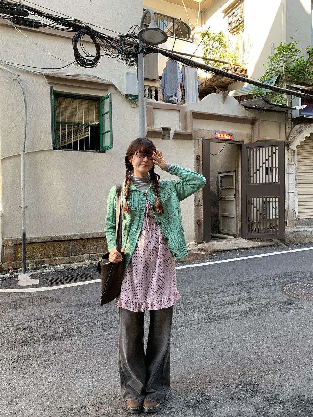 

Вязаный кардиган с мятно-ванильным оттенком, корейский стиль, с узором косы, осенне-зимний, 100% полиэстер, винтажный воротник, модная женская одежда