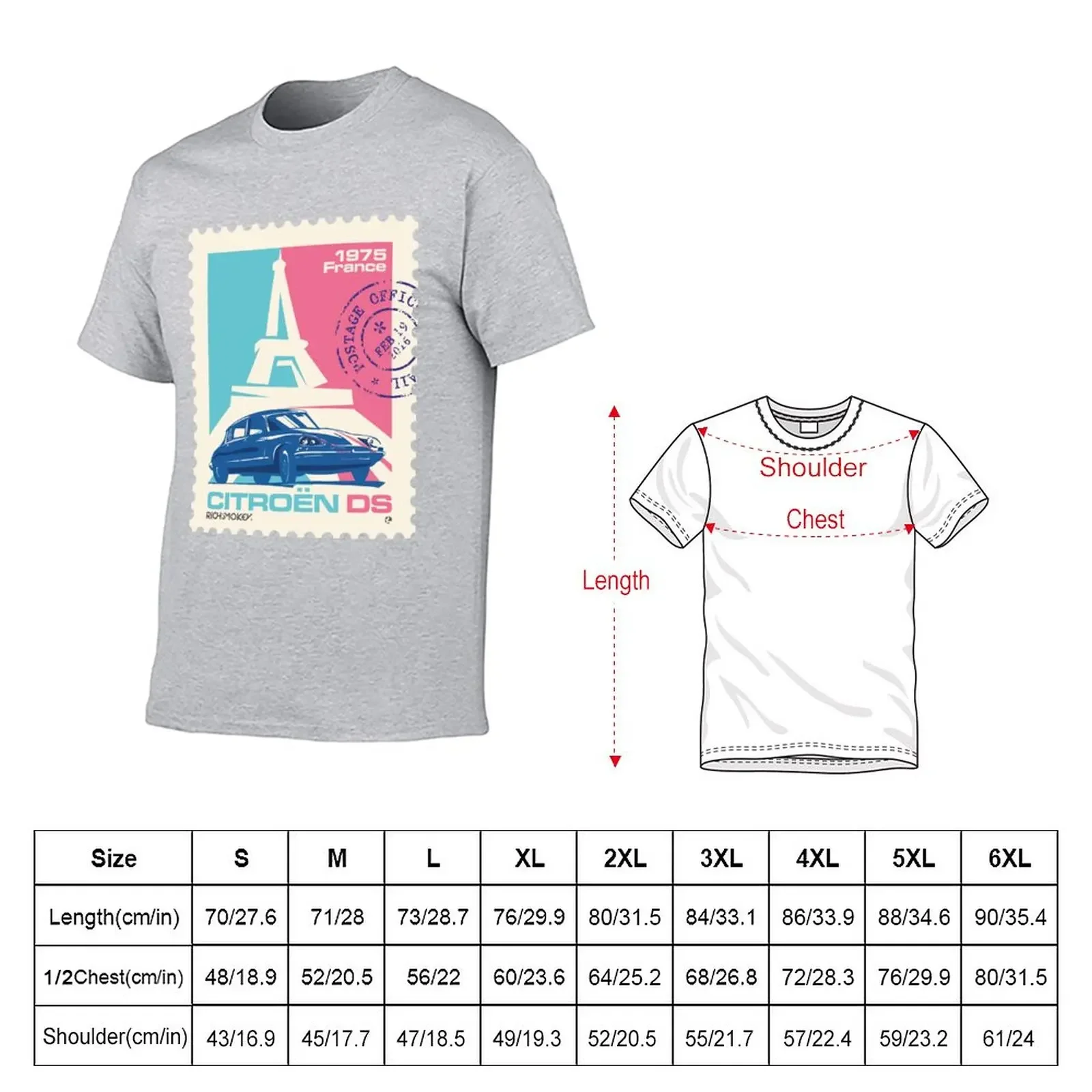 French retro car Citro?n DS & Eiffel tower postage stamp T-Shirt for a boy plus sizes mens t shirt