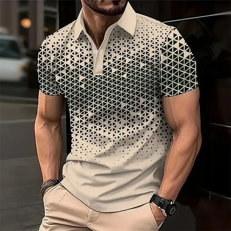 Men's Fashion POLO Shirt Golf Polo Casual 3D Printed Short Sleeve Rollover Micro Elastic Lapel Polo Shirt
