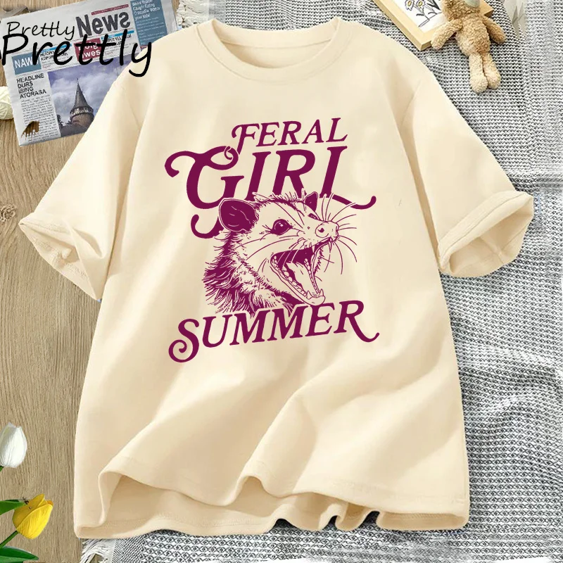 

Feral Girl Summer Opossum T-shirts Women Casucal Cotton Short Sleeve Tshirt Funny Animal Graphic T-shirts Unisex Womans Clothing