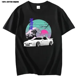 日本のレトロなヴェイパーウェーブのかかったアニメシャツ,jdm凡例の車,rx7,プリントTシャツ,原宿日本の車,綿100%,クラシック