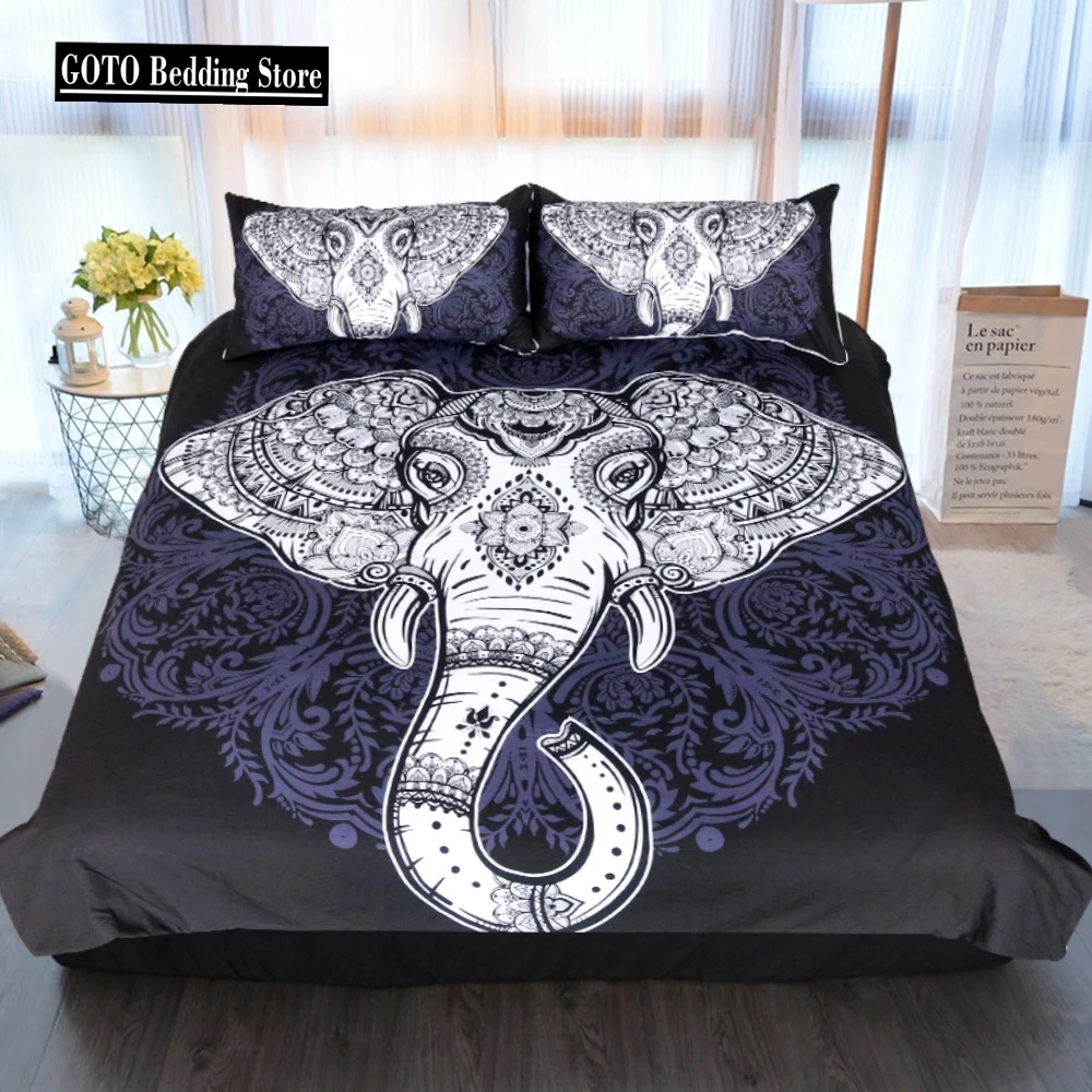 

High quality Bed set 2/3pcs Bohemian Indian Elephant Beddings Duvet Cover Set Twin Full Queen King Size Bedclothes Dropshipping