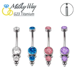 G23 Titanium Set Zircon Stone Navel Rings Fashion Bananabell Piercing Belly Button Rings Body Jewelry For Women Ombligo Ring