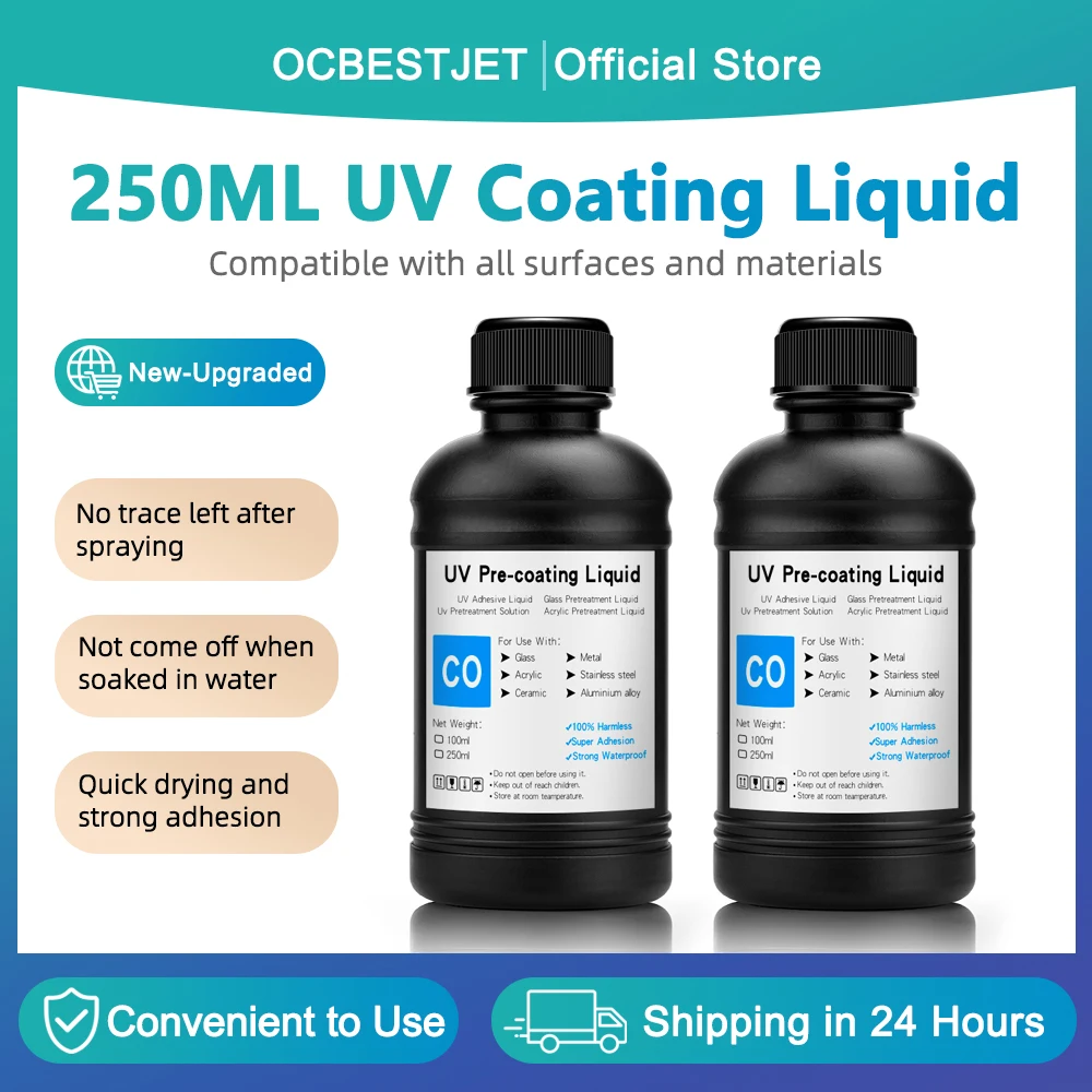250ML UV Pre-Coating Primer For UV Flatbed Printer Curing Ink For Printing On Glass Ceramic and Acrylic Metal UV Coating Liquid