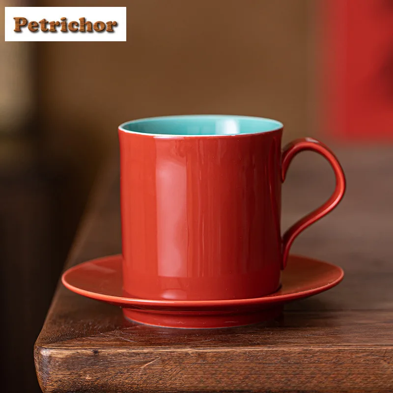 

190 мл новая китайская красная кофейная кружка с тарелкой, пара чашек с ручкой, кружка для послеобеденного чая, комплект с блюдцем, офисная чашка для воды, посуда для напитков